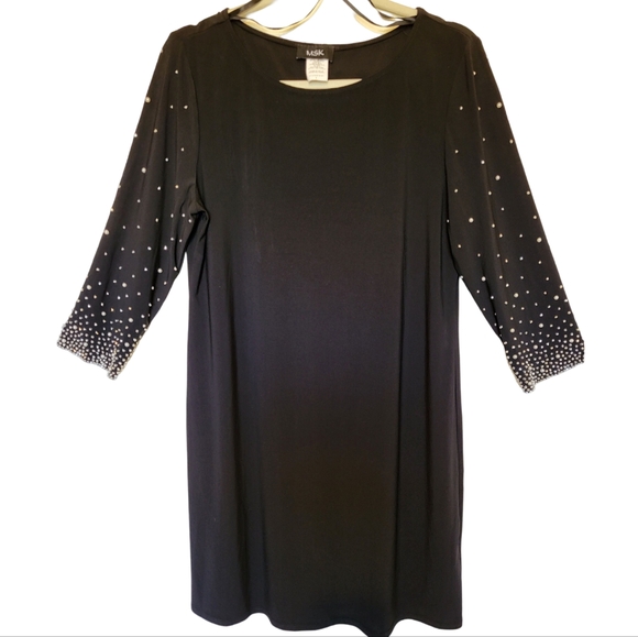 MSK black tulip sleeve mini fit and flare, pearl & stud embellished dress. Large - Picture 4 of 15